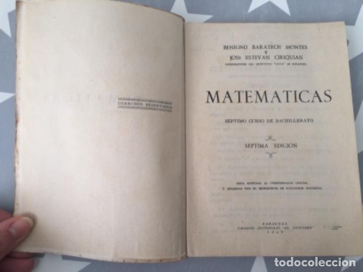 Libros antiguos: Matem&aacute;ticas s&eacute;ptimo curso. Baratech Montes y Estevan Ciriquian - Foto 2