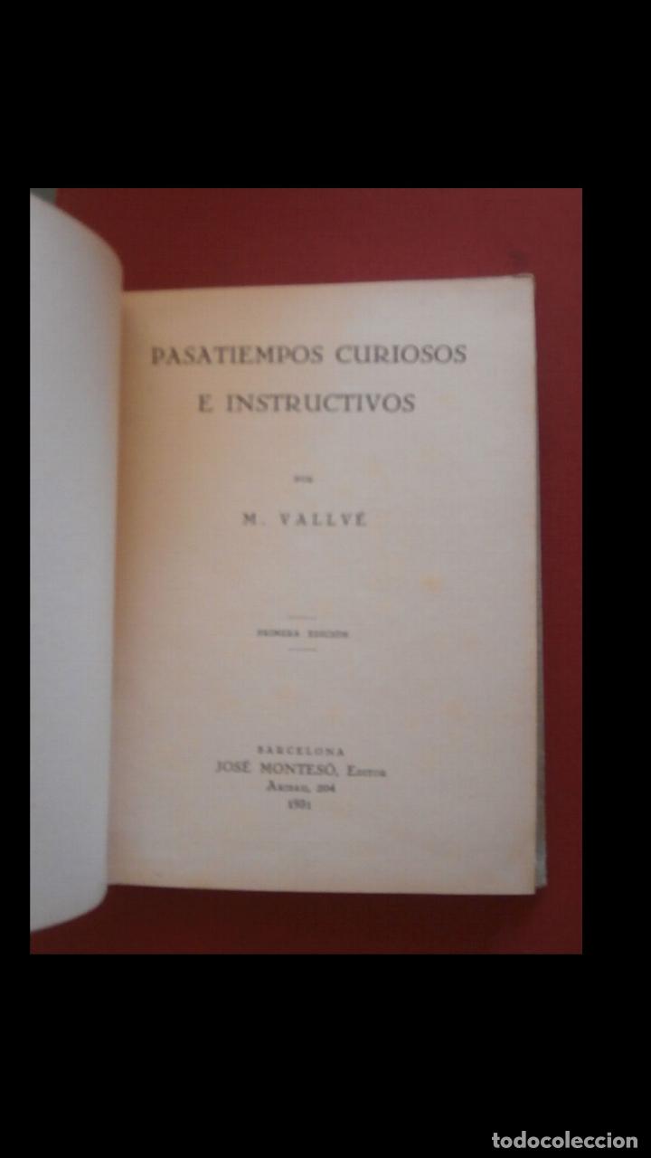 Libros antiguos: Pasatiempos curiosos e instructivos. M. Vallv&eacute; - Foto 5