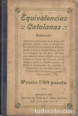 Libros antiguos: Equivalencias catalanas. BCN, 1915. - Foto 1
