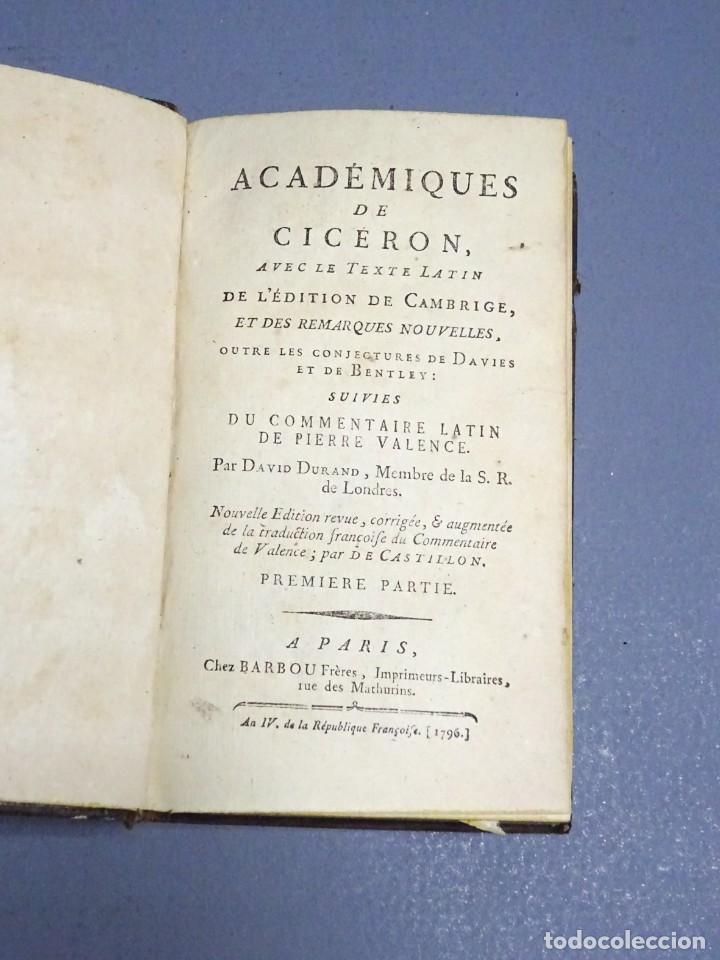 Libros antiguos: ACADEMIQUES DE CIC&Eacute;RON &ndash; PAR&Iacute;S 1796 - Foto 1
