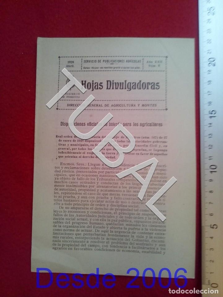 Old books: TUBAL 1928 DISPOSICIONES OFICIALES HOJAS DIVULGADORAS AGRICULTURA ABRIL 8 ENV&Iacute;O 1 &euro; 2019 U14