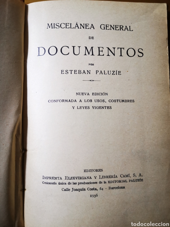 Libros antiguos: 1936 - Miscel&aacute;nea General de Documentos, E. Paluzie - Foto 2