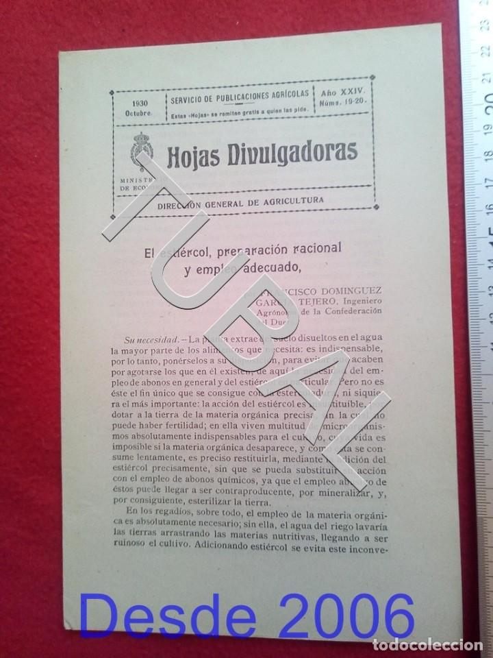 Old books: TUBAL 1930 ESTIERCOL PREPARACION EMPLEO HOJAS DIVULGADORAS AGRICULTURA OCTUBRE 19 ENV&Iacute;O 1 &euro; 2020 U14