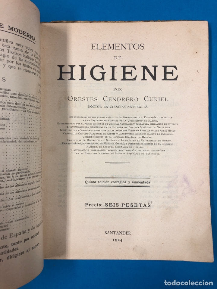 Libros antiguos: ELEMENTOS DE HIGIENE - ORESTES CENDRERO - 5&ordf; EDICION A&Ntilde;O 1924 - Foto 2