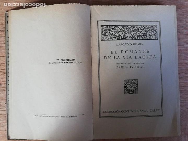 Libros antiguos: El romance de la v&iacute;a l&aacute;ctea. Lafcadio Hearn - Foto 3