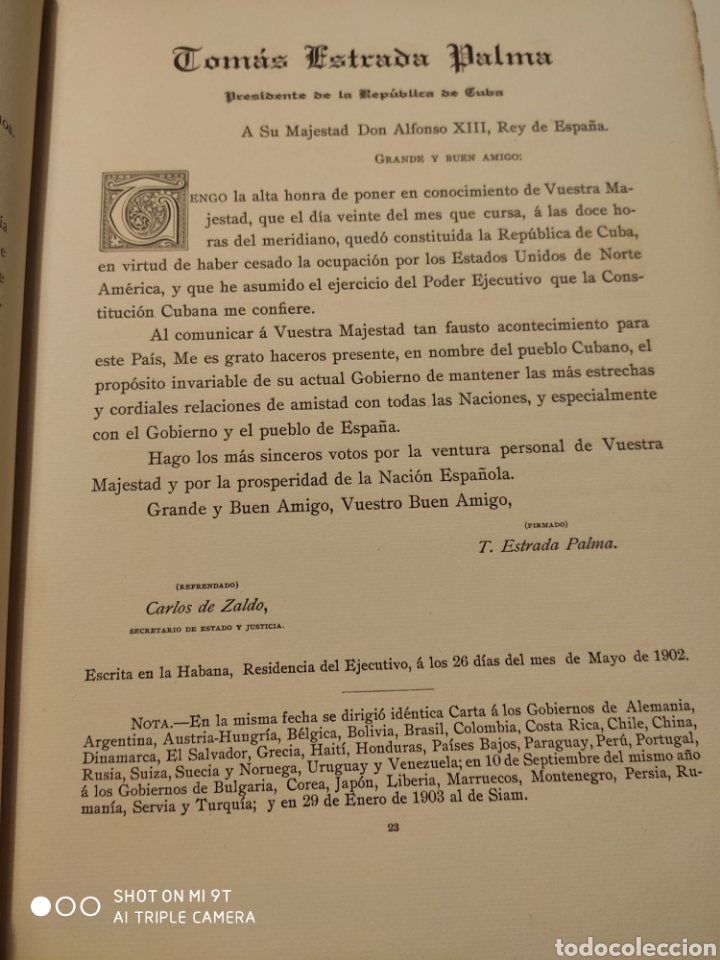 Libros antiguos: Documentos Internacionales Reconocimiento de la Rep&uacute;blica de Cuba 1904 - Foto 6