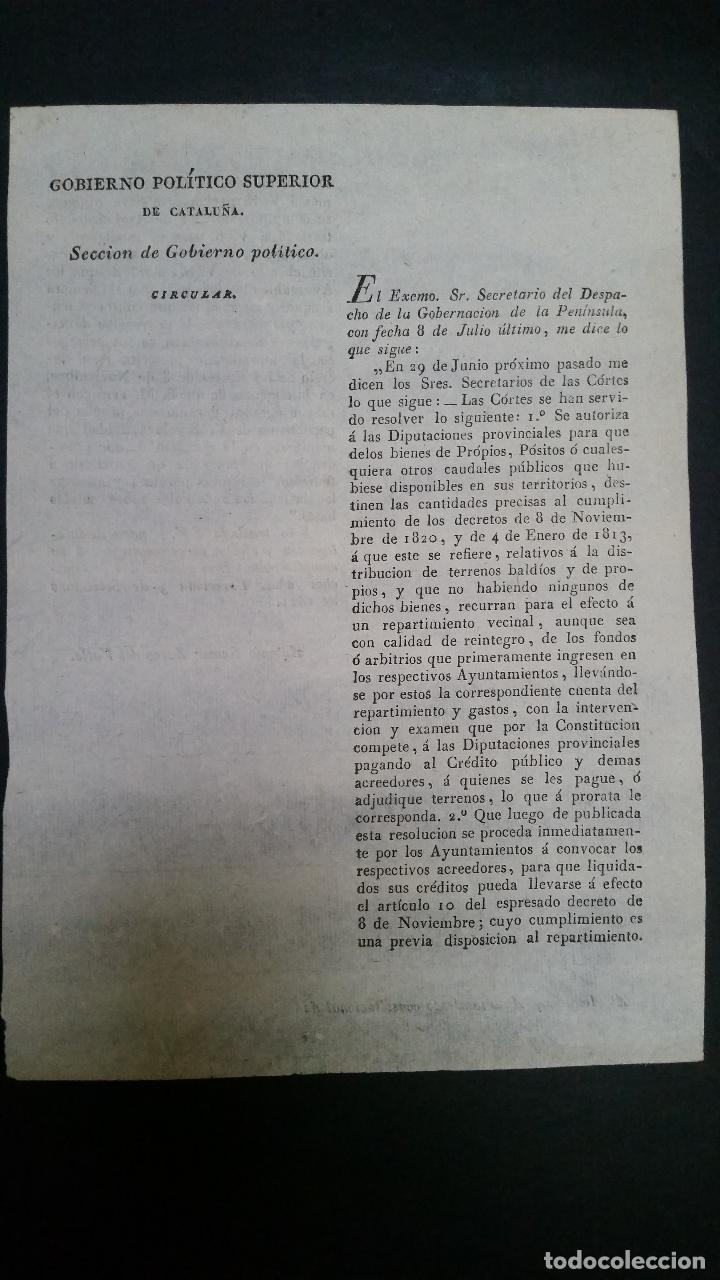 Libri antichi: 1821 - Circular del Gobierno Pol&iacute;tico Superior de Catalu&ntilde;a sobre la distribuci&oacute;n de terrenos bald&iacute;os
