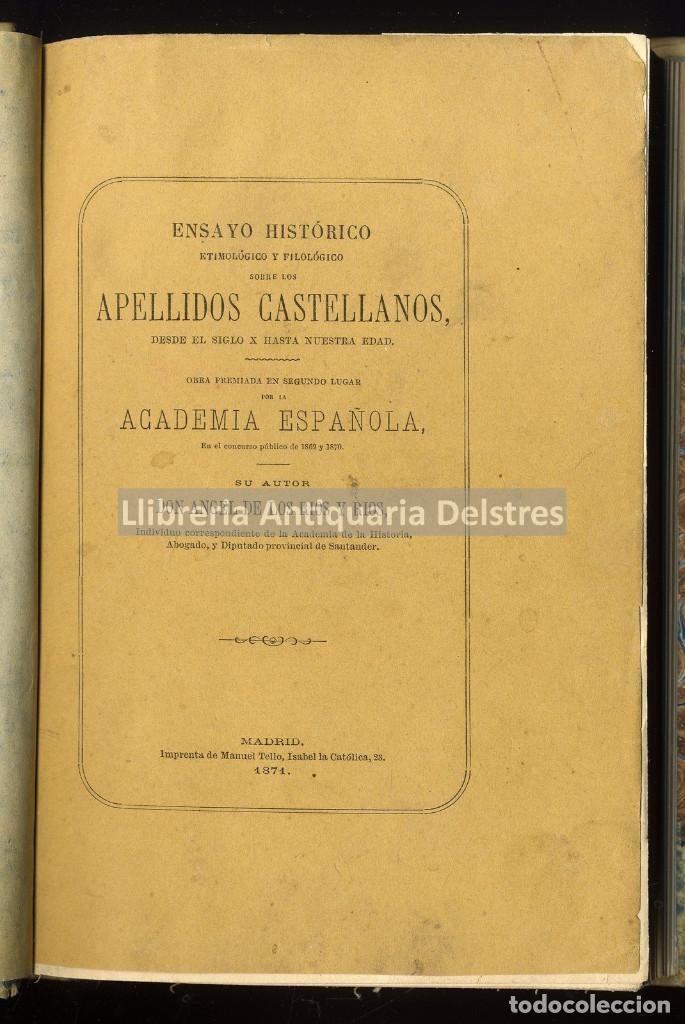 Libri antichi: Rios y Rios, A. Ensayo hist&oacute;rico, etimol&oacute;gico y filol&oacute;gico sobre los apellidos castellanos.