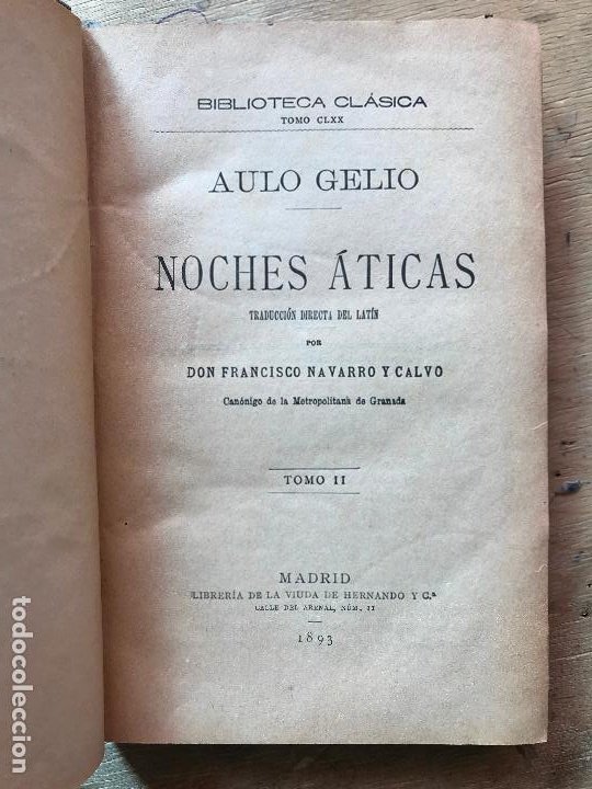 noches áticas. tomo ii. aulo gelio. 1893 - Comprar en todocoleccion -  191784925