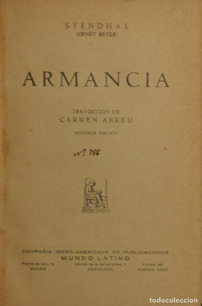 Libros antiguos: ARMANCIA -  STENDHAL - Foto 1