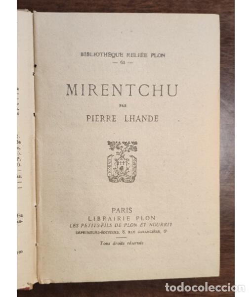 Libros antiguos: MIRENTCHU. LHANDE, Pierre. Librairie Plon. 1930. - Foto 2