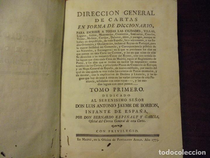 Libros antiguos: ESPINALT. DIRECCION GENERAL DE CARTAS. 2 TOMOS. 1775. DEFECTOS - Foto 3