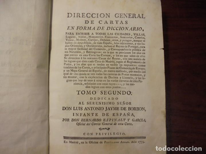 Libros antiguos: ESPINALT. DIRECCION GENERAL DE CARTAS. 2 TOMOS. 1775. DEFECTOS - Foto 9