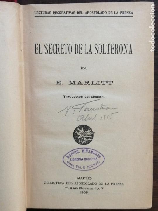 Libros antiguos: El Secreto de la Soltrona. E. Marlitt. - Foto 2
