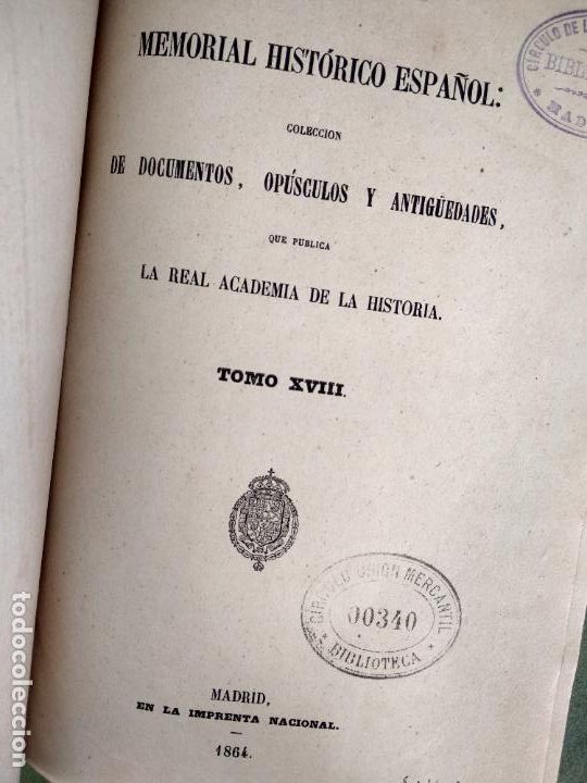 Old books: Memorial hist&oacute;rico espa&ntilde;ol tomo XVIII 1864 Cartas algunos padres compa&ntilde;ia jesus