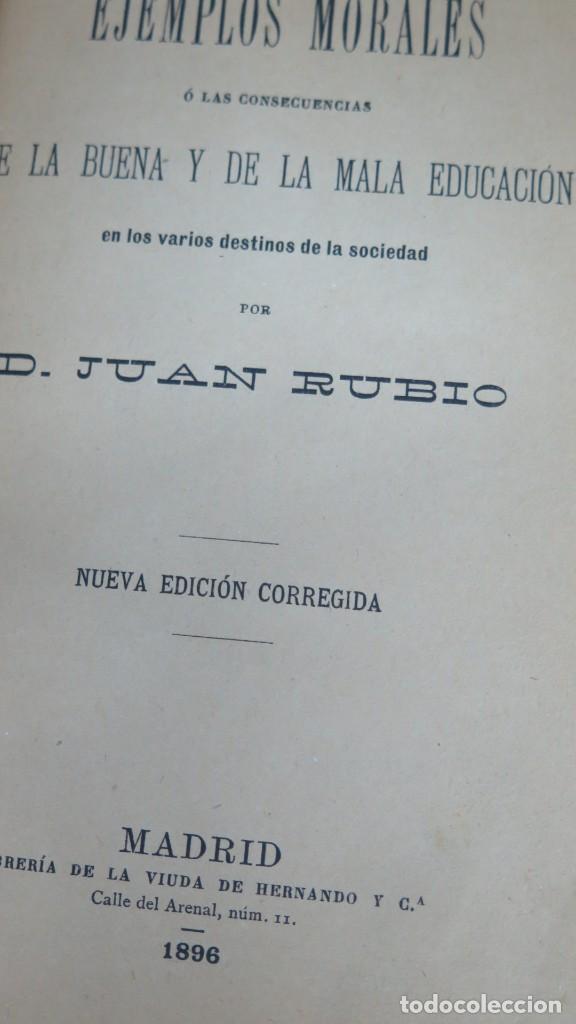Libros antiguos: 1896.- EJEMPLOS MORALES. JUAN RUBIO - Foto 2