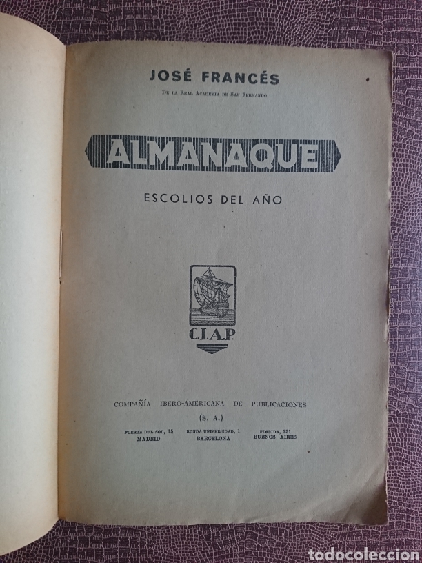 Libros antiguos: Almanaque, Jos&eacute; Franc&eacute;s - Foto 3