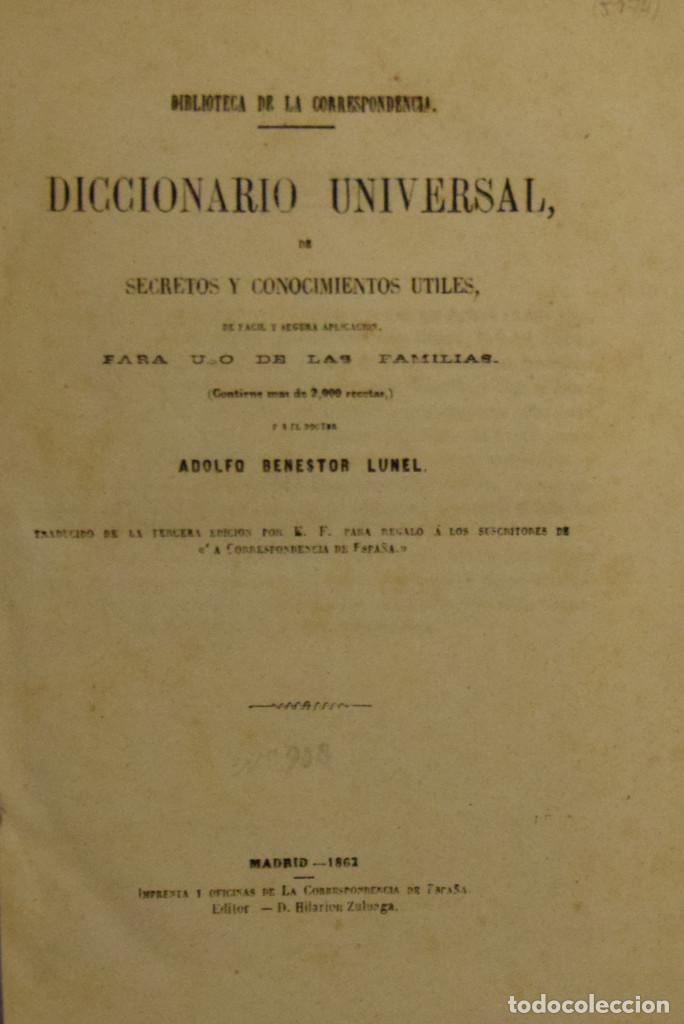 Old books: DICCIONARIO UNIVERSAL DE SECRETOS Y CONOCIMIENTOS &Uacute;TILES DE FACIL... - Adolfo BENESTOR LUNEN