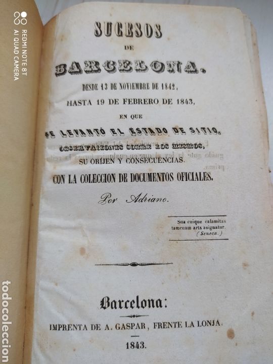 Libros antiguos: SUCESOS DE BARCELONA 1842 - ADRIANO - Foto 1