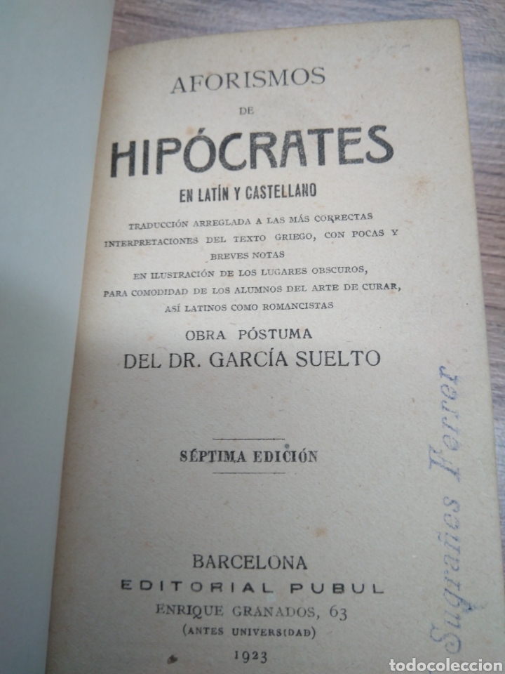 Libros antiguos: SUELTO GARC&Iacute;A.AFORISMOS DE HIP&Oacute;CRATES - Foto 1
