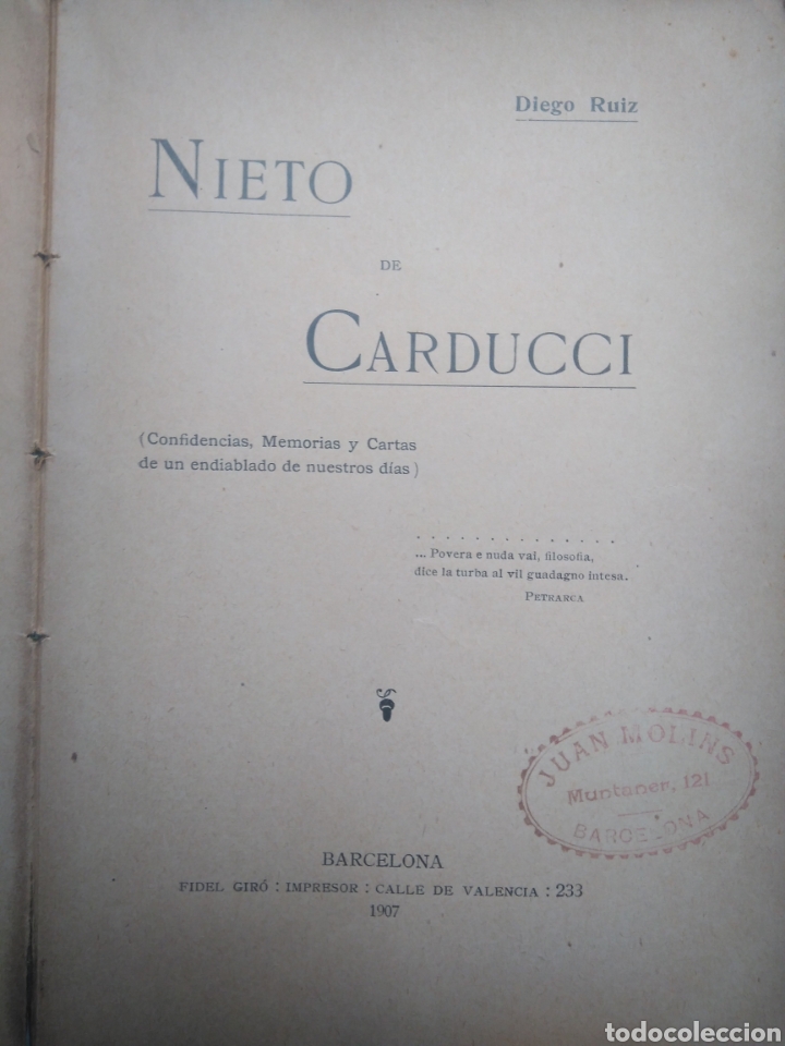 Libros antiguos: RUIZ DIEGO. NIETO DE CARDUCCI. - Foto 3