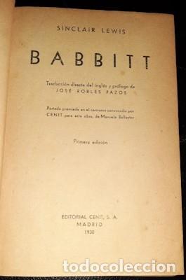 Libros antiguos: BABBITT, SINCLAIR LEWIS, ED. CENIT, 1&ordf; EDICI&Oacute;N DE 1930 - Foto 1