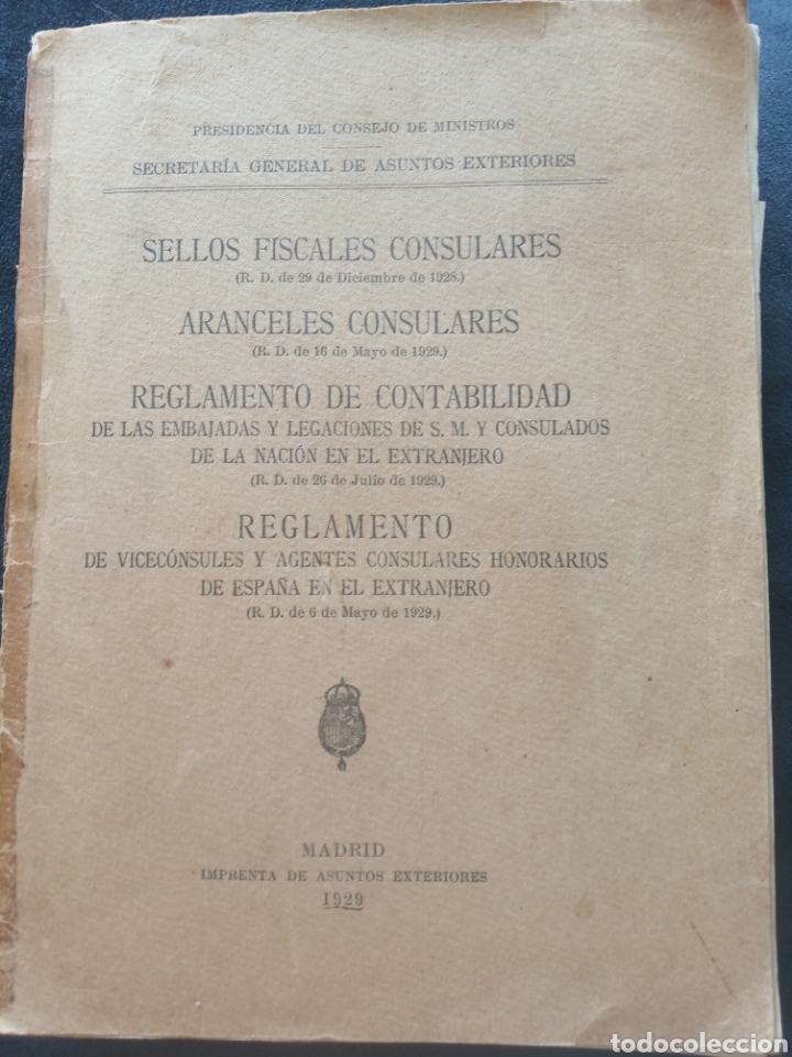 Libri antichi: Sellos fiscales y consulares. Aranceles consulares. Reglamento de contabilidad.