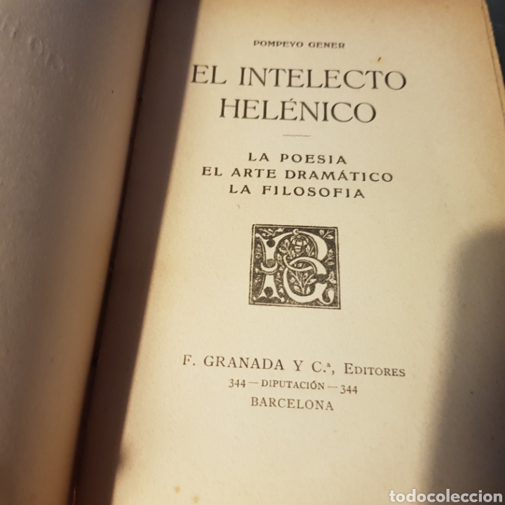 Libros antiguos: El intelecto Hel&eacute;nico. Pompeyo Ferrer. 1920. - Foto 4