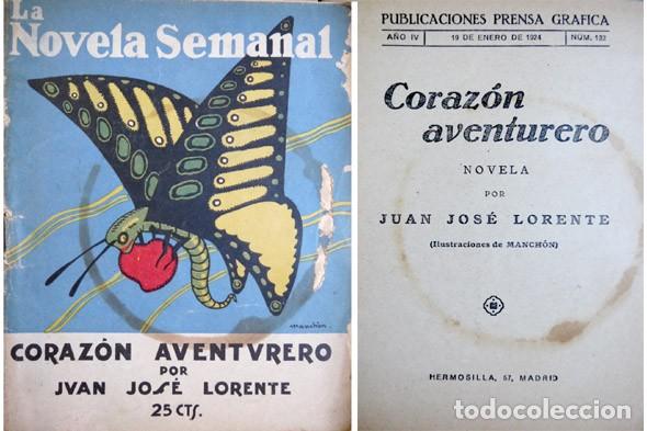 Libros antiguos: LORENTE, Juan Jos&eacute;. Coraz&oacute;n aventurero. Novela. 1924. - Foto 1
