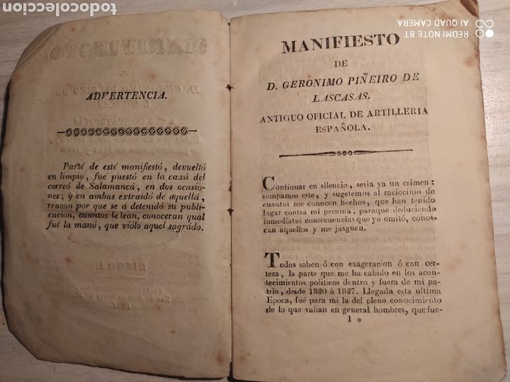 Libros antiguos: MANIFIESTO DE D. GERONIMO PI&Ntilde;EIRO DE LASCASAS A SUS COMPATRIOTAS - Foto 2