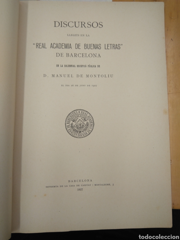 Libros antiguos: MONTOLIU DE MANUEL.DISCURSOS - Foto 2