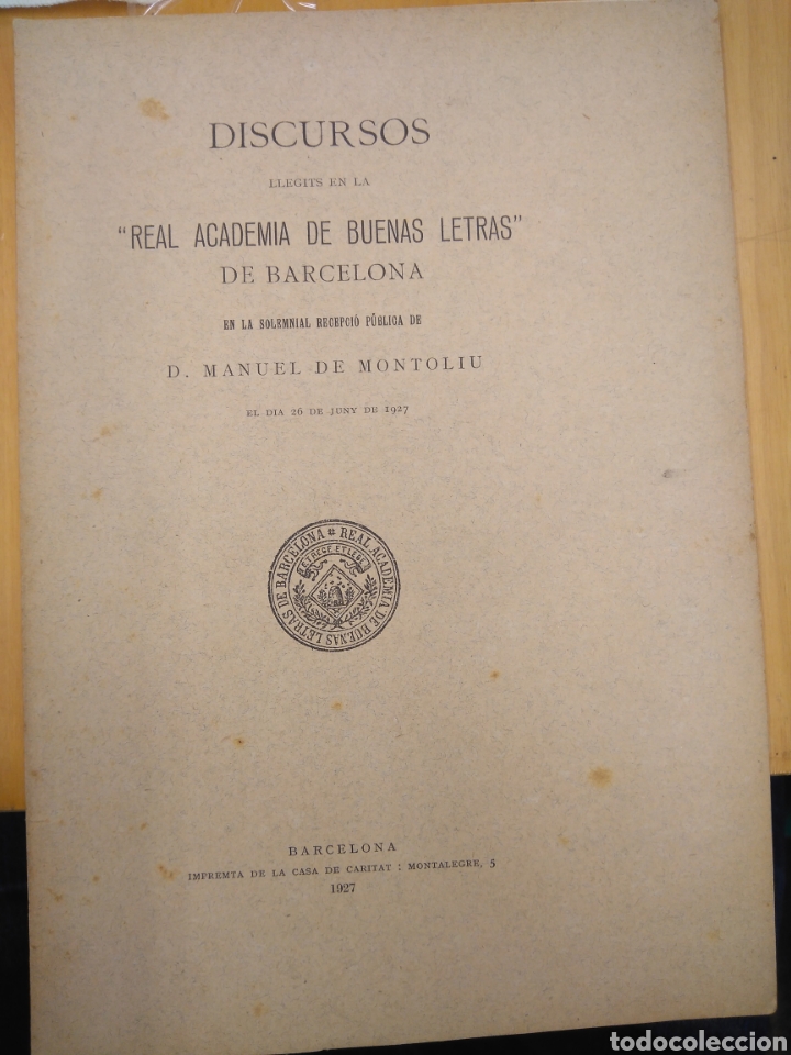Libros antiguos: MONTOLIU DE MANUEL.DISCURSOS - Foto 1
