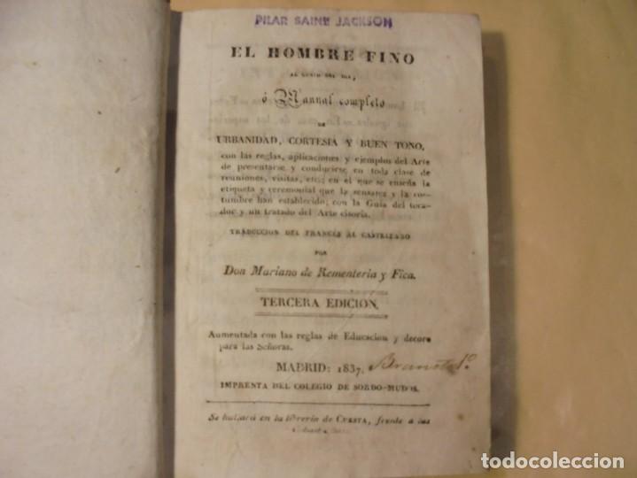 Livres anciens: URBANIDAD. ARTE CISORIA. EL HOMBRE FINO. 1837