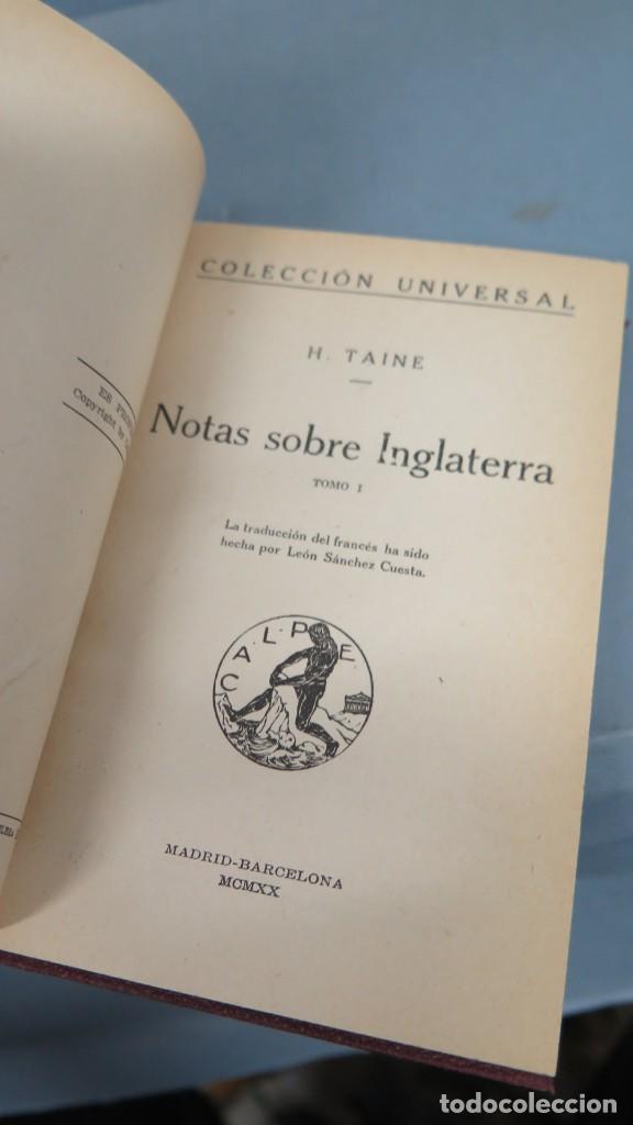 Libros antiguos: 1920.- NOTAS SOBRE INGLATERRA. TAINE. 2 TOMOS - Foto 2