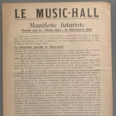 Libros antiguos: FILIPPO TOMMASO MARINETTI. LE MUSIC-HALL. MANIFESTE FUTURISTE. 1913. Lote 208807193