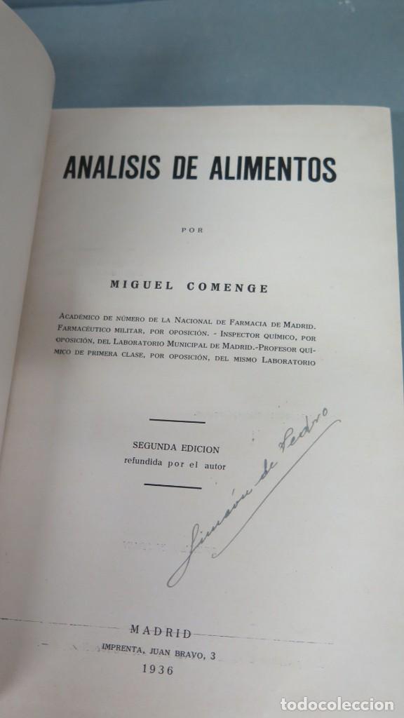 Libros antiguos: AN&Aacute;LISIS DE ALIMENTOS. MIGUEL COMENGE - Foto 3