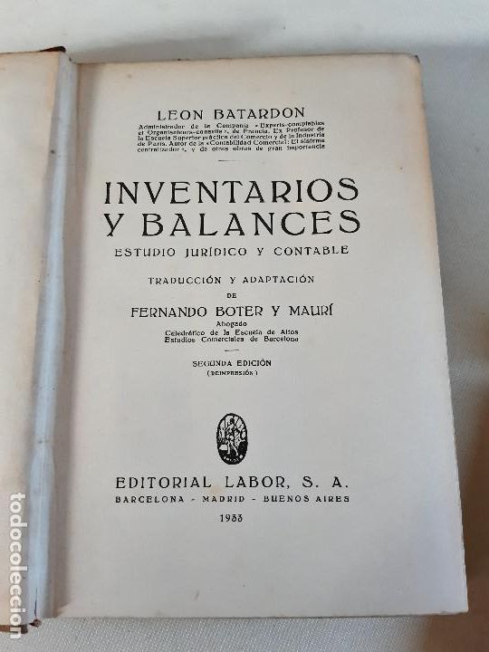 Libros antiguos: INVENTARIOS Y BALANCES. 1933. LEON BATARDON. EDITORIAL LABOR. - Foto 2