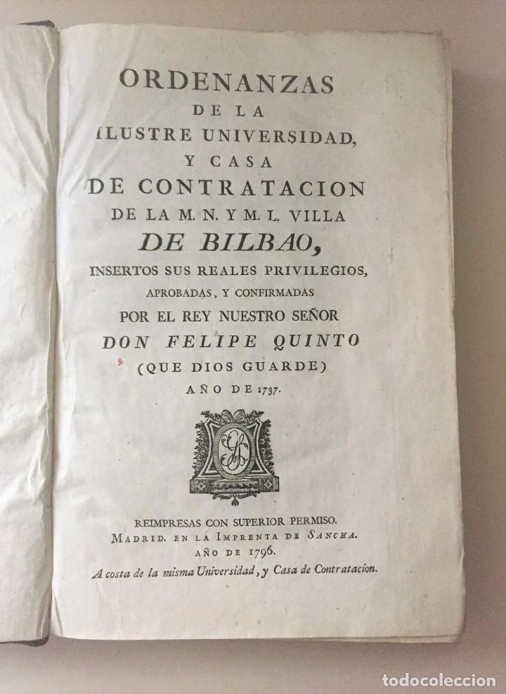 Antiquarische B&uuml;cher: Ordenanzas de la Ilustre Universidad y Casa Contrataci&oacute;n de ... villa de Bilbao (Madrid 1796)