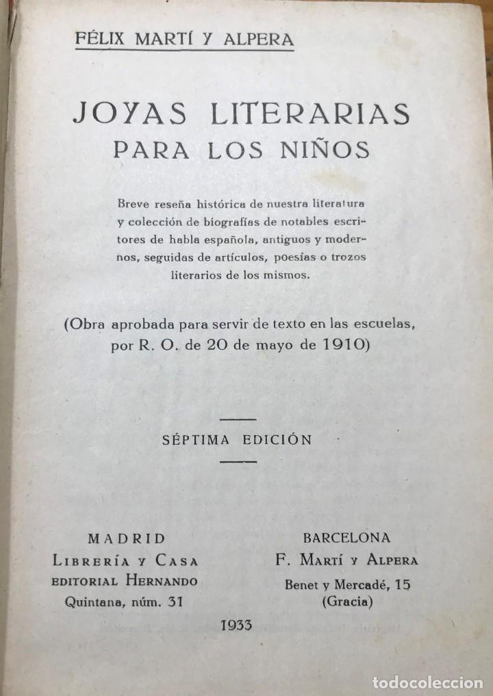 Libros antiguos: JOYAS LITERARIAS PARA LOS NI&Ntilde;OS - Foto 2