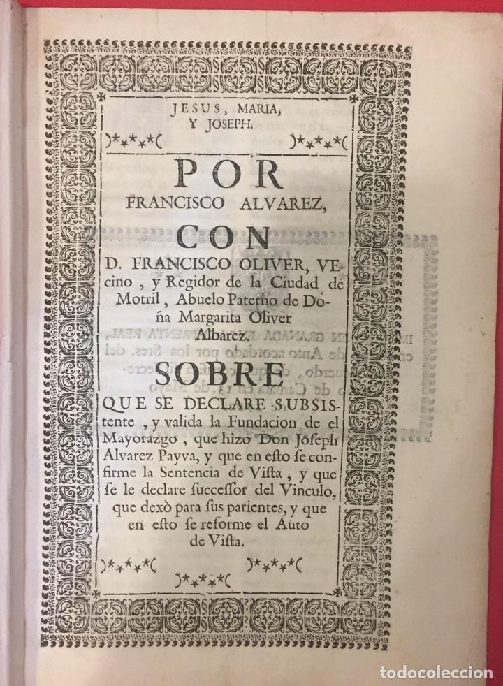 Antiquarische B&uuml;cher: FRANCISCO ALVAREZ CON FRANCISCO OLIVER REGIDOR DE LA CIUDAD DE MOTRIL ABUELO DE MARGARITA 1761