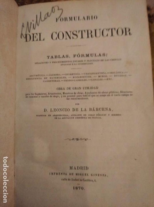 Libros antiguos: L.de la Barcena. Prontuario del constructor. 1870 - Foto 2