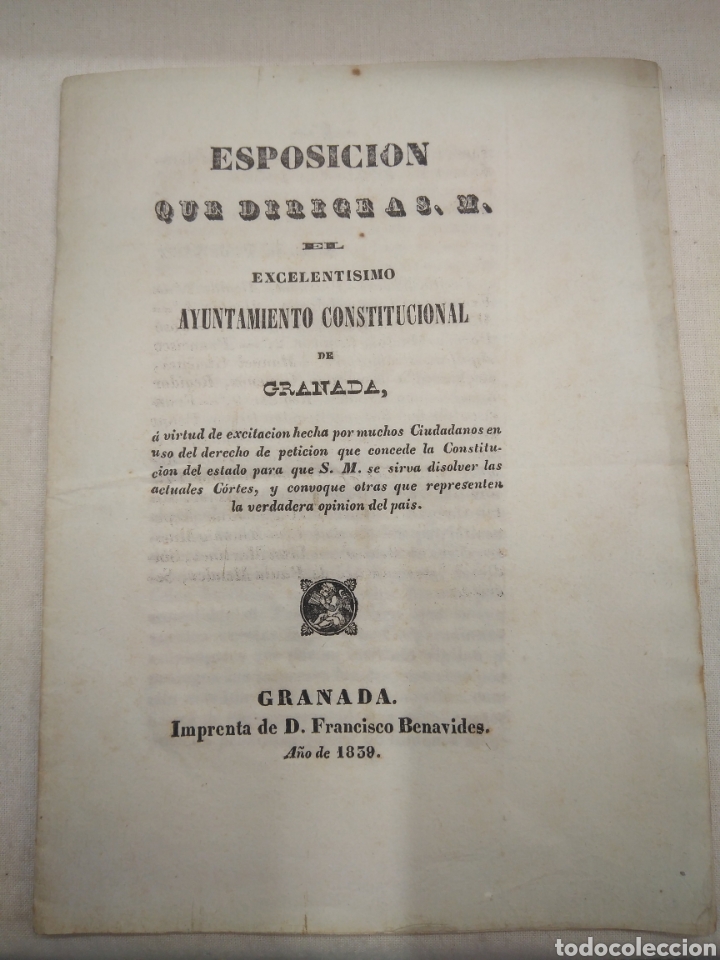 Libros antiguos: ESPOSICION QUE DIRIGE A S.M.EL EXCELENTISIMO AYUNTAMIENTO CONSTITUCIONAL DE GRANADA - Foto 1