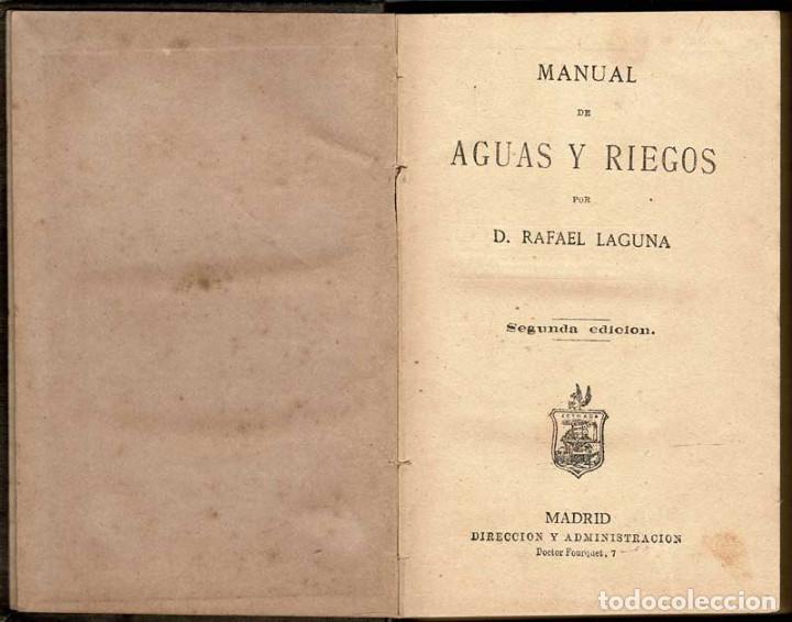Libros antiguos: Manual de Aguas y Riegos - Rafael Laguna - Foto 2