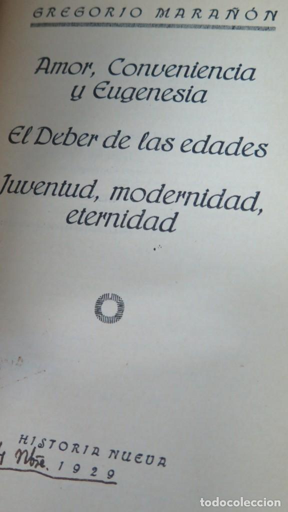Libros antiguos: 1929.- AMOR, CONVENIENCIA Y EUGENESIA. MARA&Ntilde;&Oacute;N - Foto 3