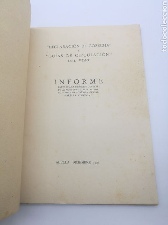 Libros antiguos: Declaraci&oacute;n de la cosecha vino Alella 1923 - Foto 2