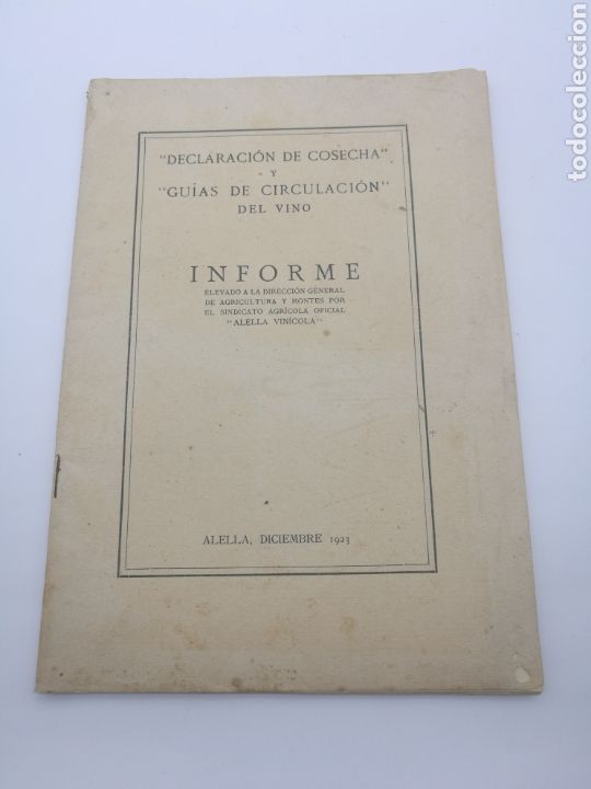 Libros antiguos: Declaraci&oacute;n de la cosecha vino Alella 1923 - Foto 1