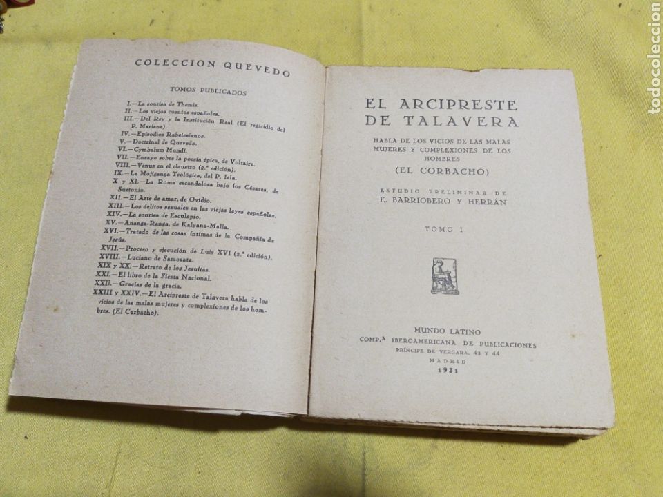 Libros antiguos: 1931 EL ARCIPRESTE DE TALAVERA 239 PAGINAS - Foto 1