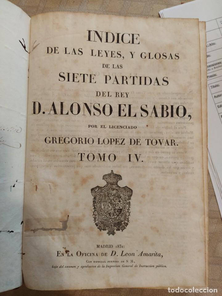 Libros antiguos: Las Siete Partidas (4 tomos) - Foto 6