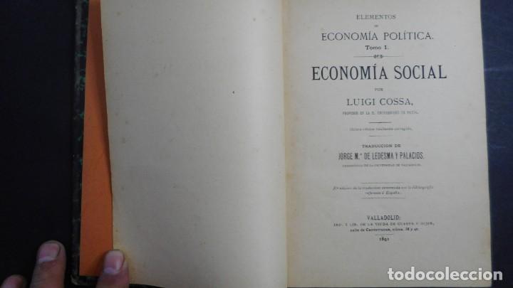 Libros antiguos: ELEMENTOS DE ECONOM&Iacute;A SOCIAL 1891 - Foto 1