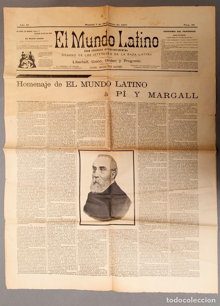 Old books: EL MUNDO LATINO - PERI&Oacute;DICO INTERCONTINENTAL - MADRID 1901 - HOMENAJE A P&Iacute; Y MARGALL